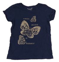 Tmavomodré tričko s motýlom Primark