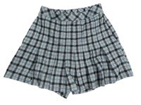 Světlemodro-čierne kockované sukňové kraťasy Zara