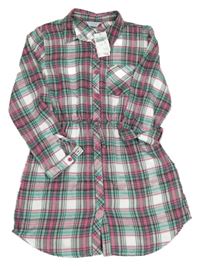 Nové - Bielo-zeleno-ružové kockované košeľové šaty Primark