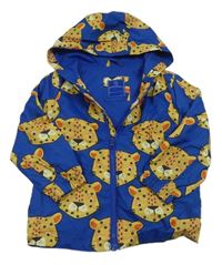 Modro-okrová šušťáková jesenná bunda s leopardmi a kapucňou Tu