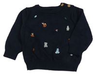 Tmavomodrý sveter so zvířaty Nutmeg