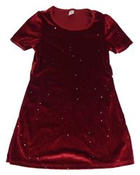 Rubínové zamatové trblietavé šaty Shein