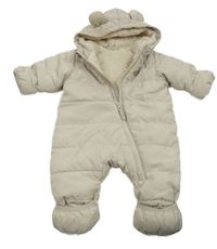 Světlebéžová šusťáková zimní kombinéza s nášivkou a kapucí H&M