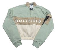 Světlemodro-béžovo-smotanová crop mikina s logom Holyfield