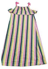 Farebné pruhované bavlnené šaty s volánikmi George