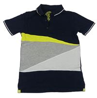 Tmavomodro-šedo-limetkové polo tričko Matalan