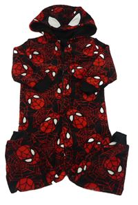 Čierno-červená chlpatá kombinéza so Spider-manem a kapucňou Marvel
