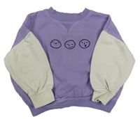 Fialovo-smotanová oversize mikina so smajlíkmi PRIMARK