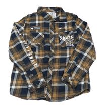 Béžovo-tmavomodro-bílá kostkovaná flanelová košile C&A