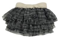 Sivo-béžová kockovaná tylová sukňa s béžovým pasom Reserved