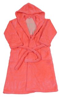 Neónově ružový plyšový župan s nápisom a opaskom M&S