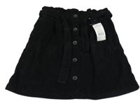 Nové - Čierna menšestrová sukňa s opaskom a gombíkmi F&F