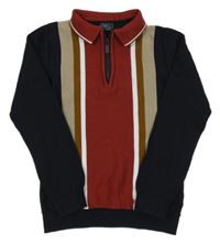 Tmavomodrý sveter s prúžkami a golierikom Next