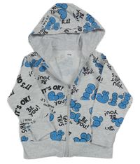 Sivá melírovaná prepínaci mikina s nápismi a kapucňou Sinsay