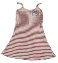 Nové - Bielo-červené pruhované bavlnené šaty s dirkovaným vzorom Primark