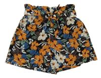 Čierne ľahké kvetované kraťasy s opaskom Shein