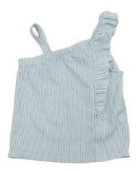 Světlemodro-bílý pruhovaný halenkový top s volánky H&M