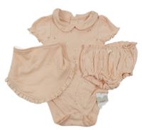 Nové - 3set - Broskvové body s kytičkami + šátek + kalhotky M&S