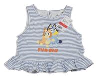 Nové - Světlemodro-biela pruhovaná tunika s Bluey a volánikom H&M