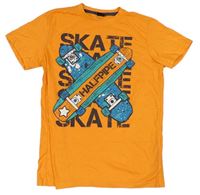 Oranžové melírované tričko so skateboardmi  Y.F.K.