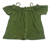 Khaki rebrované crop tričko s gombíkmi PRIMARK