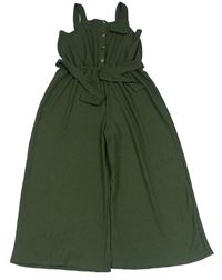 Tmavokhaki vzorovaný kalhotový culottes overal se zavazováním PRIMARK