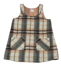 Smetanovo-černo-lososové kostkované vlněné šaty F&F