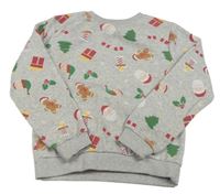 Sivá melírovaná vianočná mikina s obrázkami