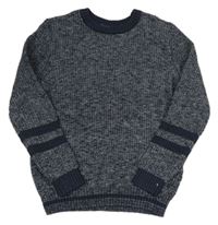 Tmavomodro-biely melírovaný sveter s pruhmi M&S