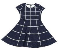 Tmavomodro-biele kockované úpletové šaty so trblietkami SEQUIN HEARTS