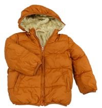 Cihlová prošívaná šusťáková zimní bunda s odepínací kapucí