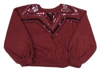 Vínová oversize crop mikina s flitrami Nutmeg