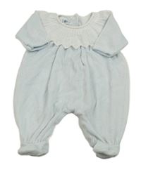 Svetlomodrý zamatový overal s bielým volánikom PETIT BATEAU