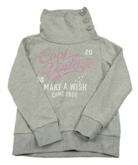 Šedá melírovaná mikina s nápisy a číslem a komínovým límcem Page one young