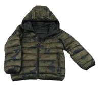 Khaki-army prošívaná šusťáková zateplená bunda se znakem a kapucí Next