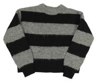 Čierno-sivý pruhovaný melírovaný vlnený crop sveter PRIMARK