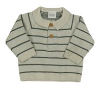 Smetanovo-khaki pruhovaný sveter s golierikom TAPE 'A L'OEIL