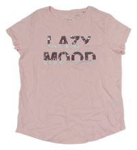 Svetloružové tričko s nápisy z překlápěcích flitrů MANGUUN