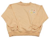 Svetlooranžová oversize mikina so znakom s nápismi a obrazci ZARA