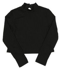 Čierny rebrovaný crop rolák SHEIN