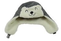 Šedá semišová zateplená beranice s čumáčkem medvídka