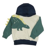 Smetanovo-tmavomodro-šalvějová oversize mikina s dinosaurem a kapucí PRIMARK