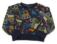 Tmavomodrá oversize mikina so stavebními stroji Matalan