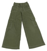 Khaki cargo wide leg teplákové rifle H&M