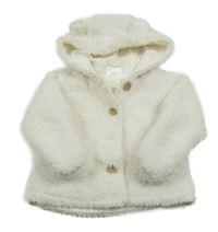 Bílá chlupatá podšitá bunda s kapucí s oušky F&F