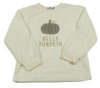 Smetanová fleecová pyžamová mikina s dýní a logem HELLO PUMPKIN