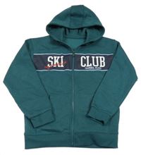 Nové - smaragdovo-tmavomodrá propínací mikina s nápisy a kapucí St. Bernard