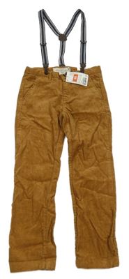 Nové - hnědé chino manšestráky s kšandami H&M