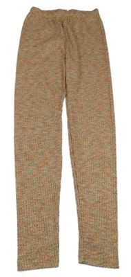 Pudrovo-farebné melírované rebrované úpletové legíny