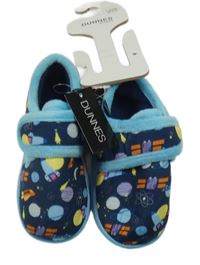 Nové - modro-tmavomodré plyšové bačkory s planetami a raketami St. Bernard vel. 24